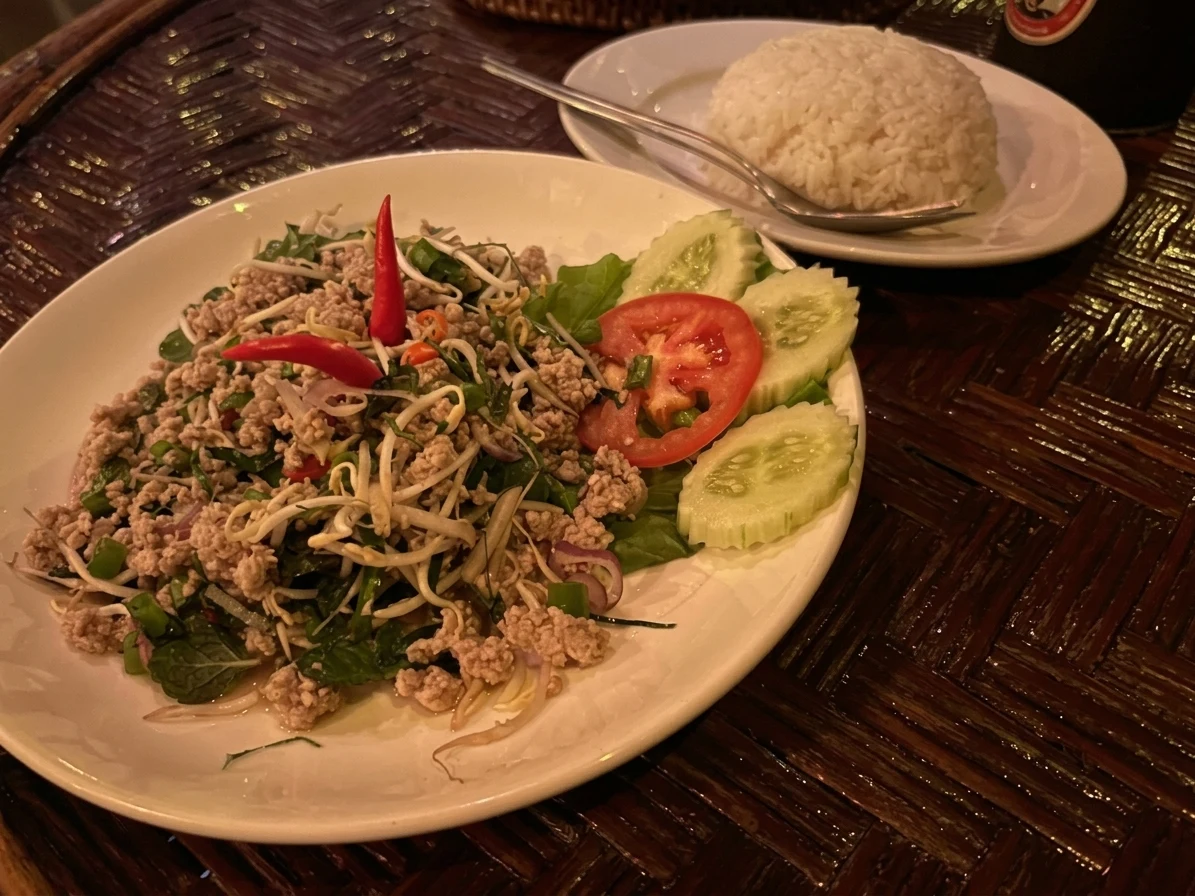 Schnitzel mit Pommes und laotische Gerichte
